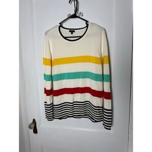 Talbots Striped Pima Cotton Crewneck Lightweight Colorful Sweater NEW Large